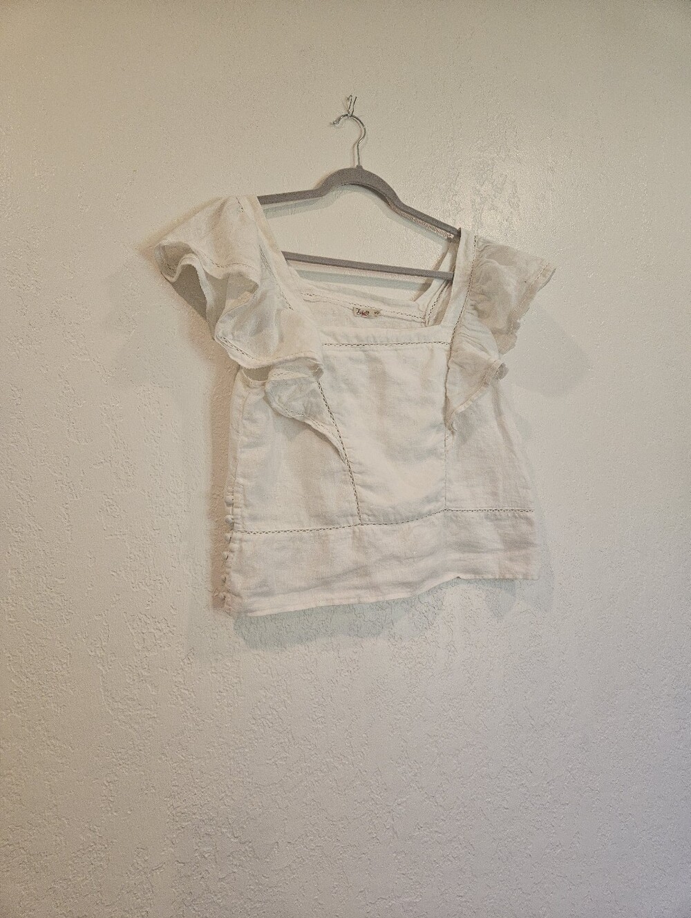Faherty Womens White Mariposa Ruffle Sleeve Linen Blouse Top Womens Size Medium
